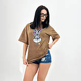 Трендова жіноча футболка тай дай з принтом кролик турецька футболка варенка оверсайз повсякденна, фото 2