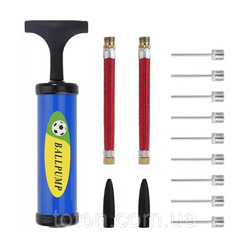 Ручний насос для м'ячів 6-ти дюймовий зі шлангами та металевими голками в комплекті CZST-021 синій топ, фото 1