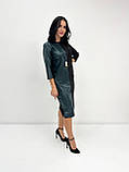 Святкова вечірня жіноча сукня міді зі вставками з екошкіри з розрізом на нозі, фото 7