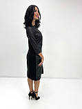 Святкова вечірня жіноча сукня міді зі вставками з екошкіри з розрізом на нозі, фото 8