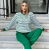 Спортивний жіночий костюм двійка штани та кофта в принт смужка трикотажний брючний із двонитки, фото 7