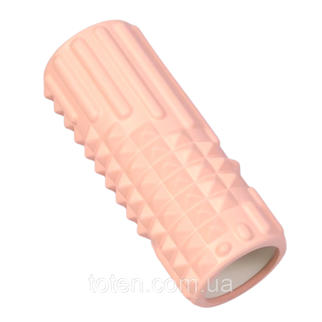 Ролик масажний для йоги та фітнесу, валик гімнастичний, рожевий 33 х 13 см EV01C_Pink топ, фото 1