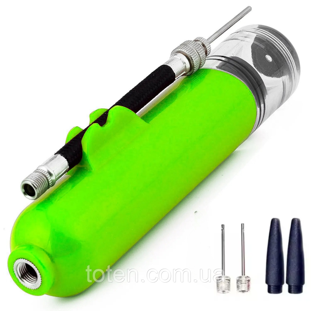 Ручний насос для м'ячів CZST-019 з 3 голками в комплекті, у зеленому кольорі топ, фото 1