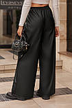 Модні штани палаццо класичні штани палаццо з екошкіри шкіряні штани жіночі широкі палаццо на резинці, фото 3