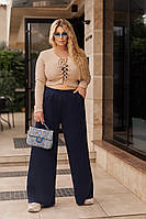 Красиві жіночі штани палаццо теплі з високою талією штани палаццо широкі зимові палаццо на флісі батал