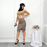 Зручна шкіряна жіноча спідниця міні з розрізом повсякденна коротка спідниця олівець із блискавкою з екошкіри, фото 7