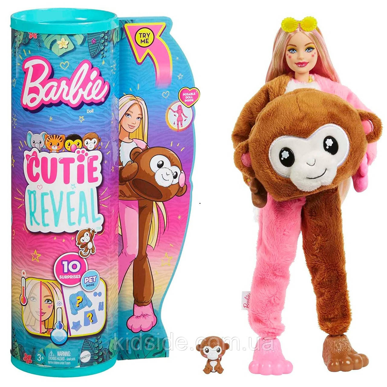 Barbie Cutie Reveal HKR01 Лялька Барбі Сюрприз Друзі з джунглів Мавпа