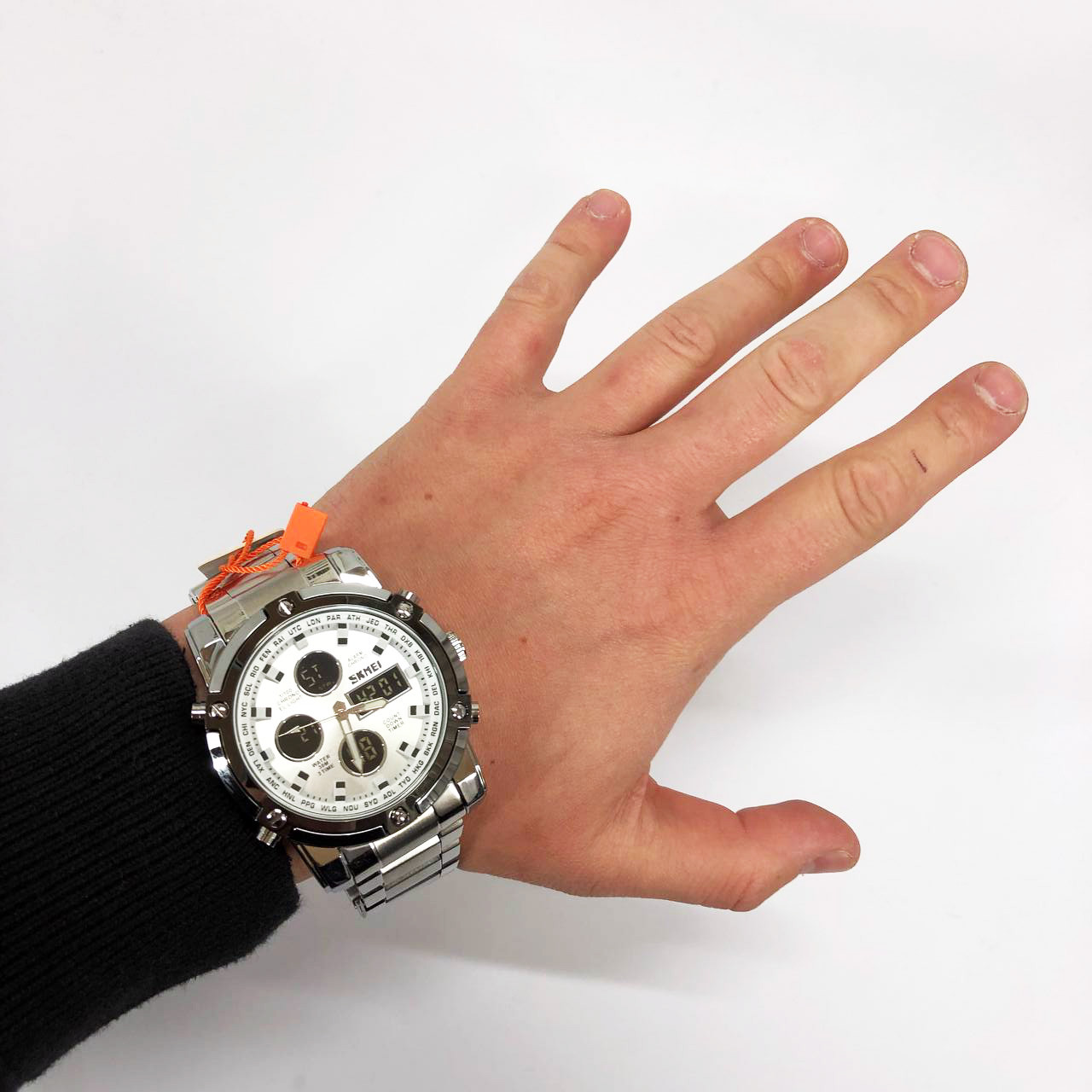 Стильні чорні чоловічі наручні годинники SKMEI 1389SI SILVER Годинники на руку для чоловіка TL-78, фото 1