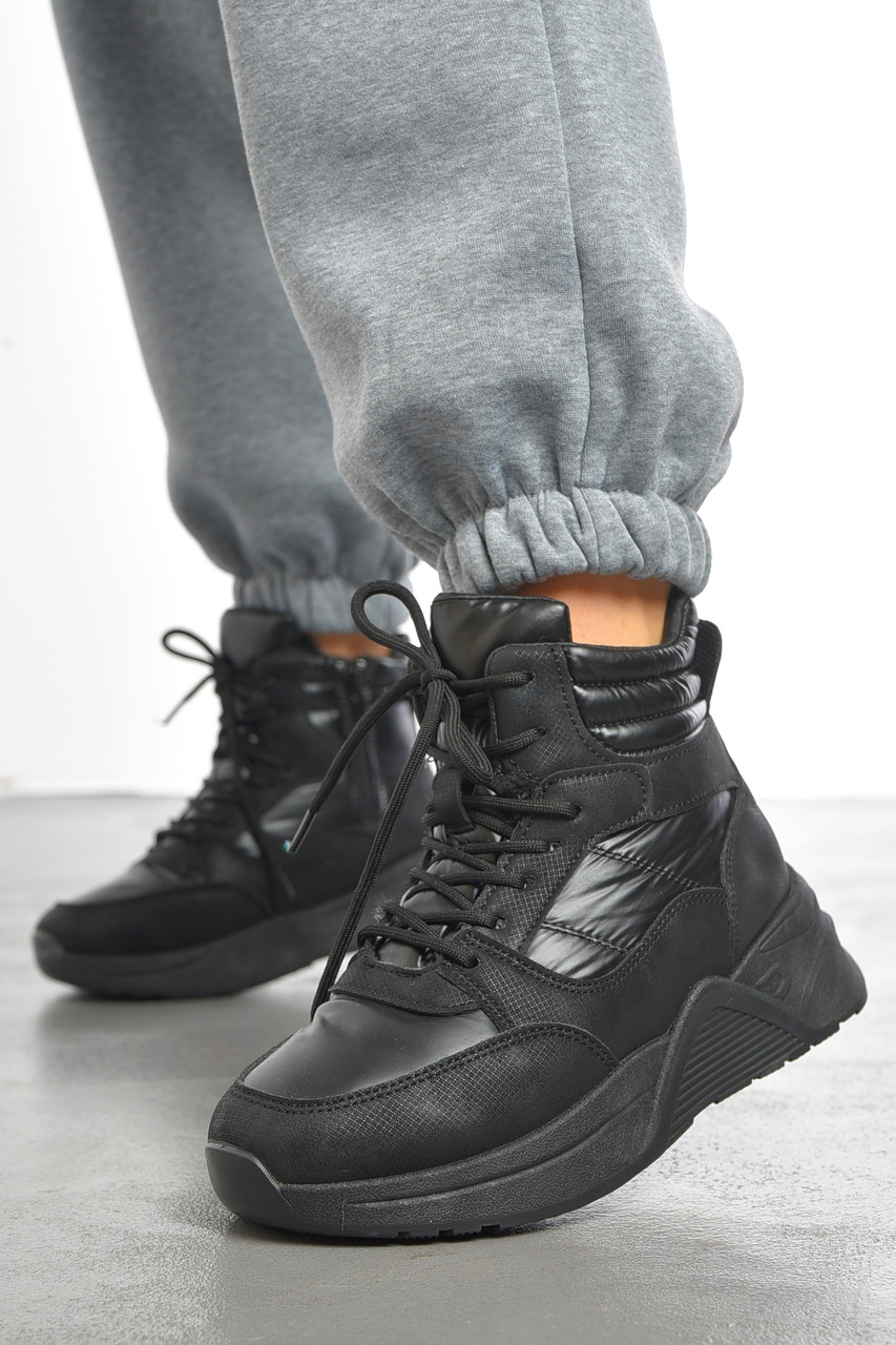 Кросівки жіночі чорного кольору на хутрі 193447T Безкоштовна доставка, фото 1