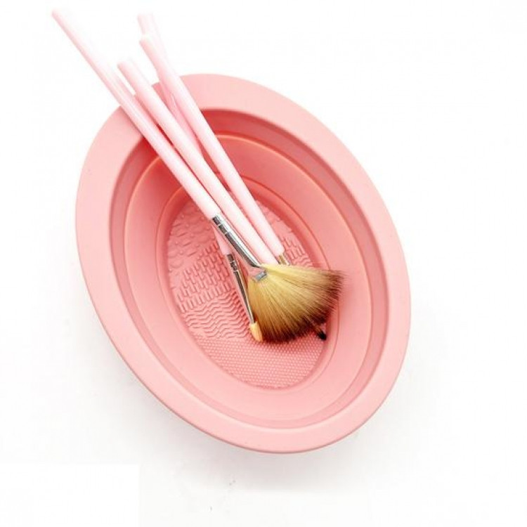 Ванночка для миття пензликів макіяжу складана (рожевий), фото 1