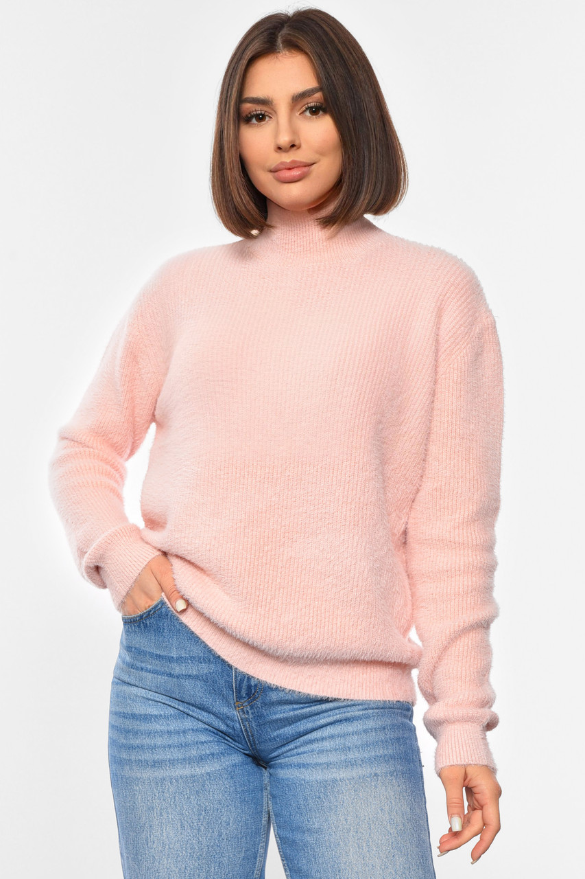 Светр жіночий однотонний рожевого кольору р.XL/2XL 192357T Безкоштовна доставка