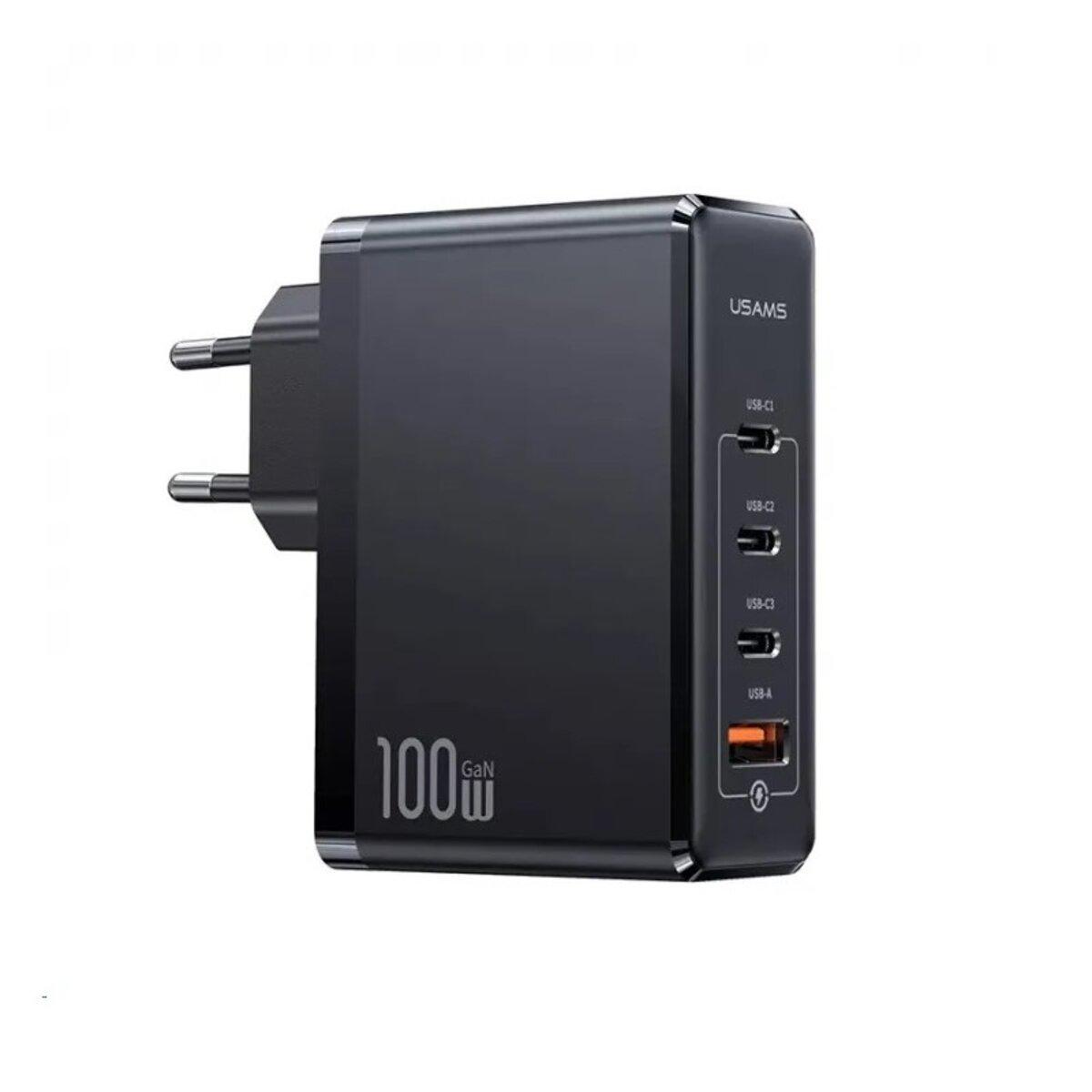 Мережевий зарядний пристрій Usams US-CC163 T50 100W 4 Ports ACCC GaN Fast Charger (EU) Black, фото 1