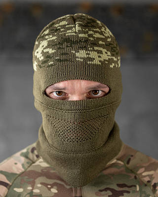 Балаклава чоловіча тактична підшоломник шапка піксель олива в'язана