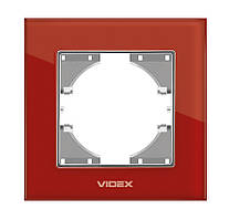 Скляна рамка для розетки одинарна горизонтальна BINERA Червона
