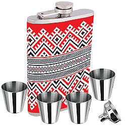 Фляга вишиванка + 4 стаканчики + лійка в подарунковому пакованні LG-015U14