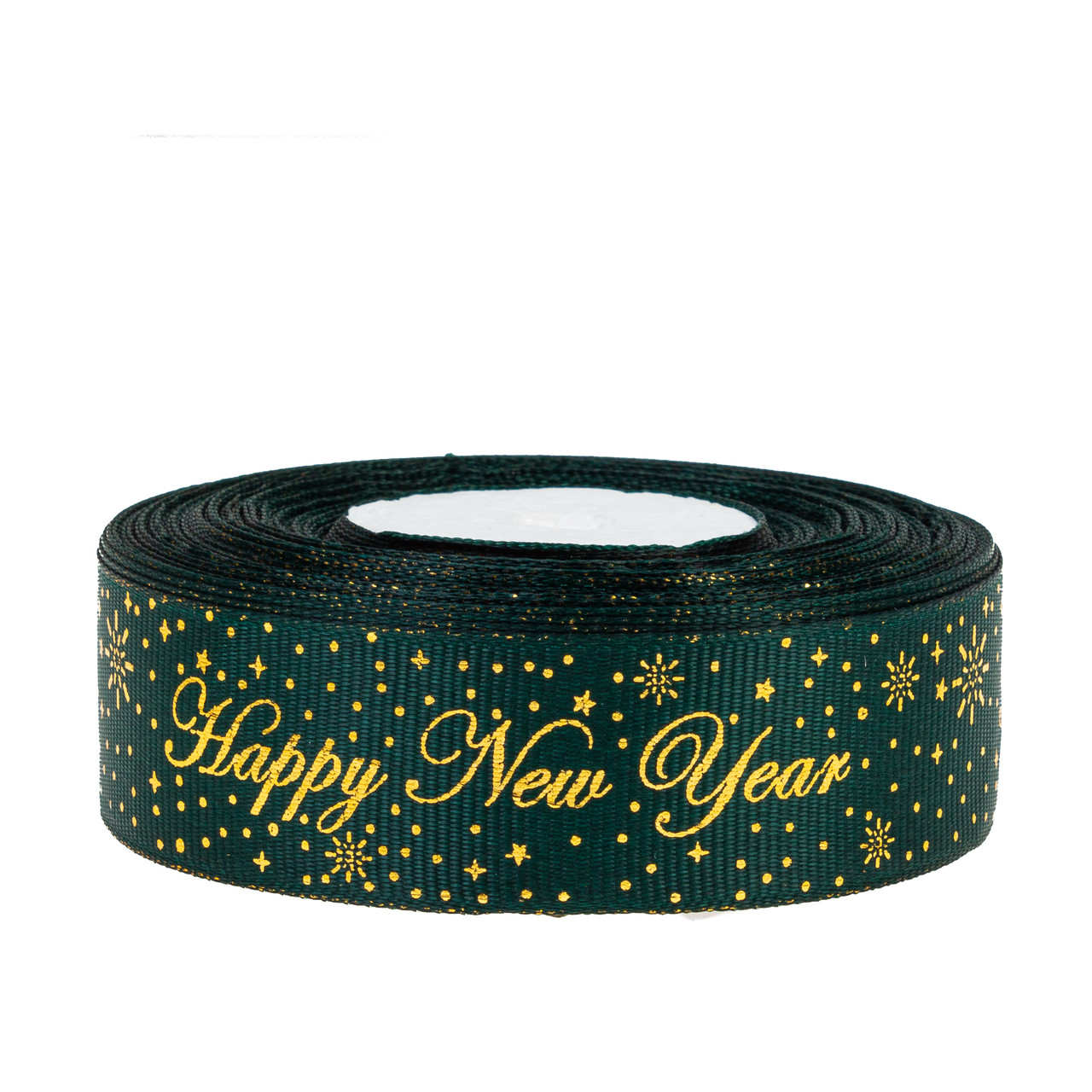 Стрічка репсова 2,5 см (1 м) "Happy New Year" смарагдова