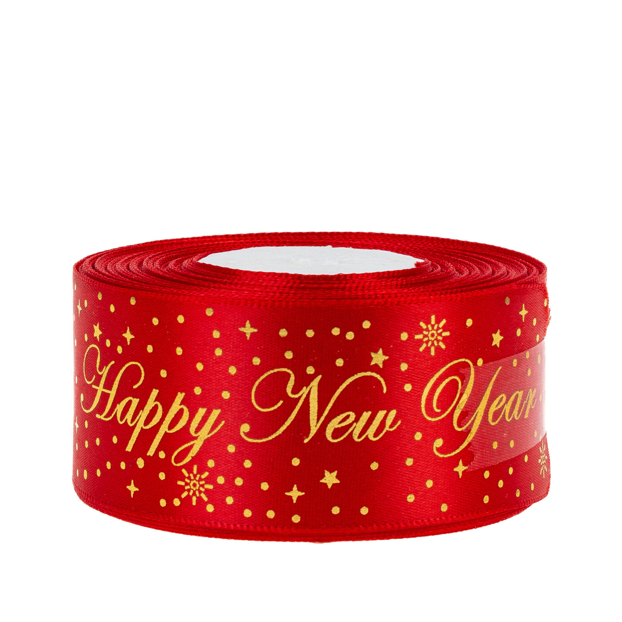 Стрічка атласна "Happy New Year" 4,0 см (1 м), червона