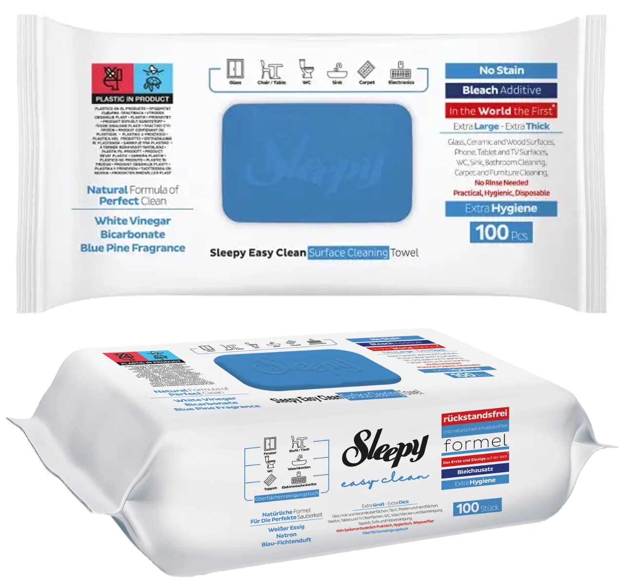 Вологі серветки «SLEEPY» для прибирання Easy Clean з синій клапаном 100шт.