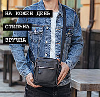 Сумка барсетка шкіряна чоловіча через плече Tiding Bag TM-44180 чорна, фото 10