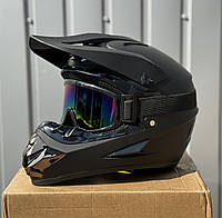 Мотошлем кроссовый эндуро black/mat new для детей и подростков + Очки в ПОДАРОК