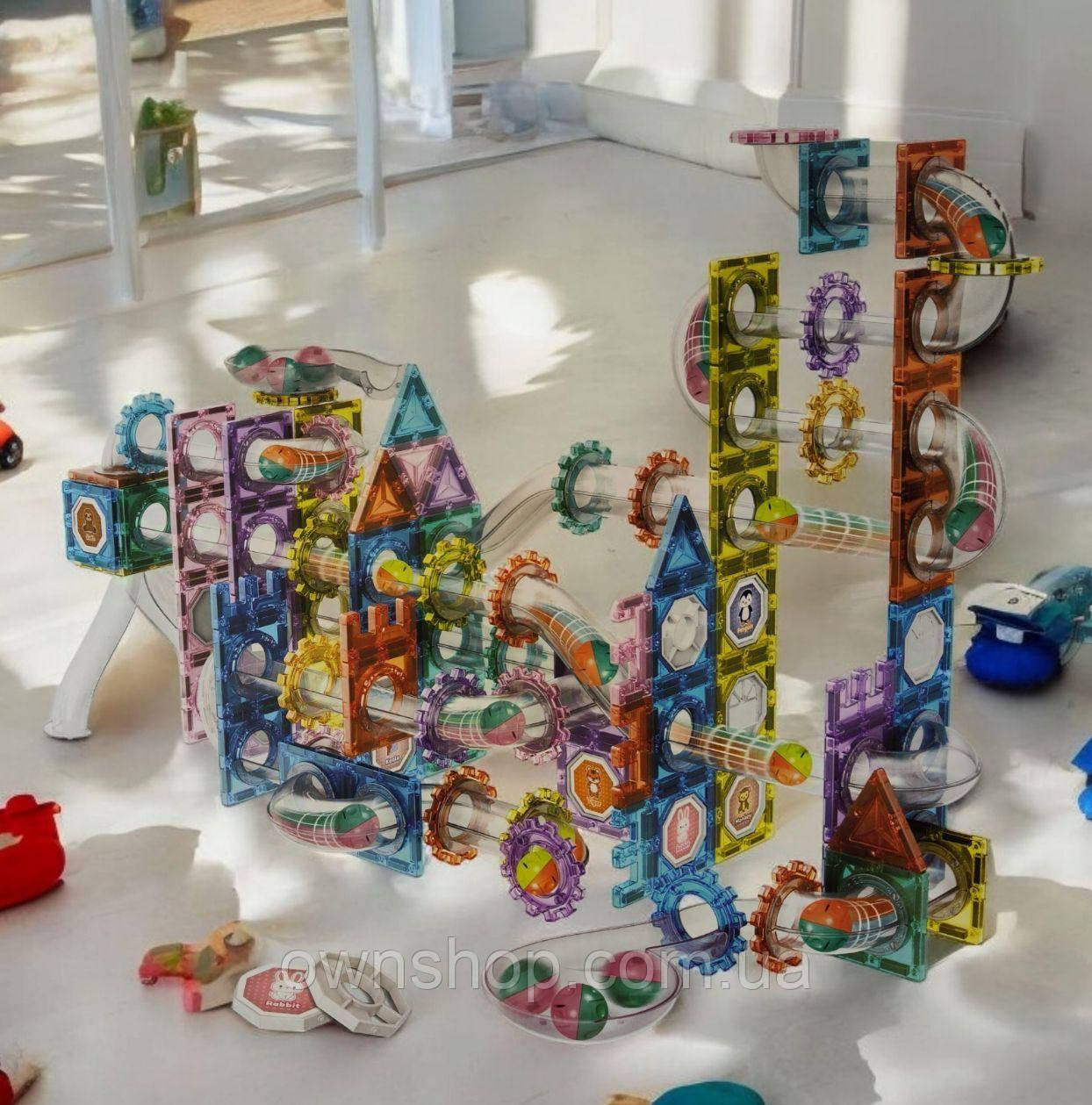 Дитячий магнітний конструктор-трек 6609А, (226 дет.), магнітне містечко з кульками (18 шт), фото 1
