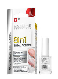 Відновлюючий засіб для нігтів з мікрочастинками срібла Eveline Cosmetics 8в1 «Nail Therapy» 12 мл