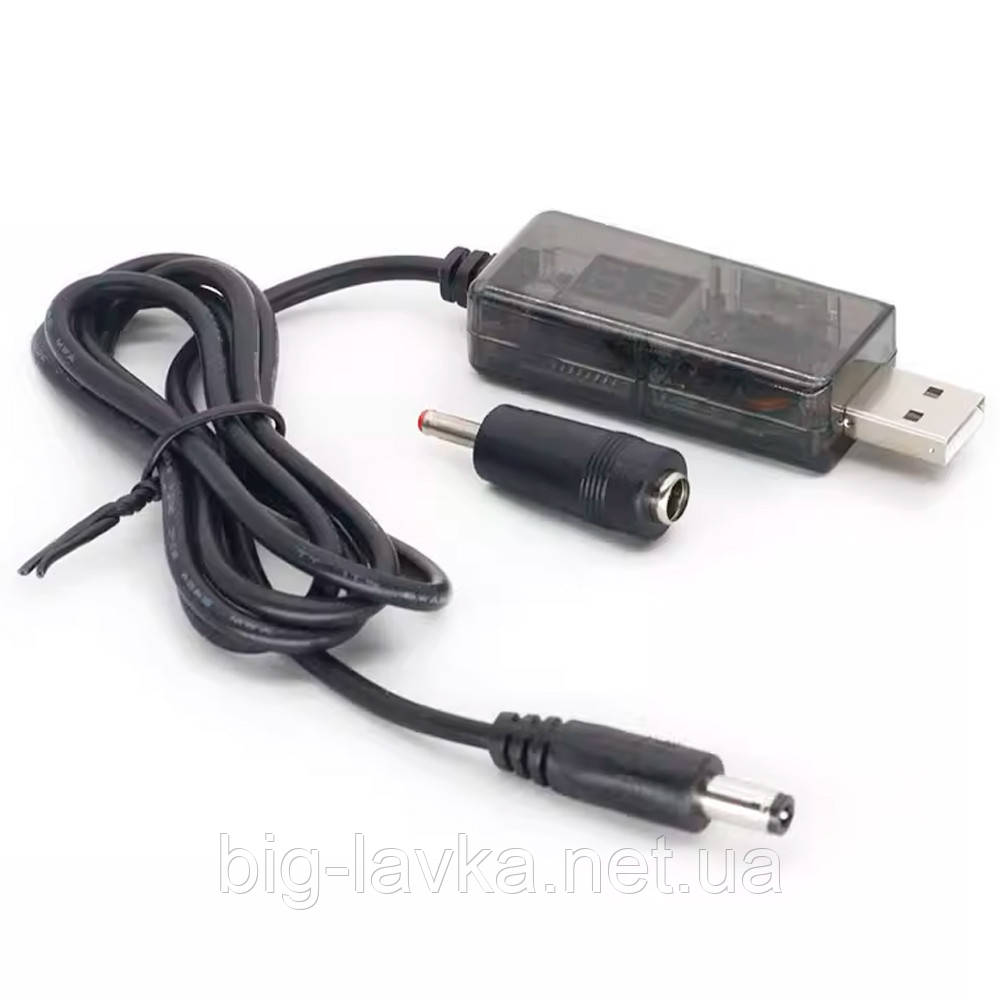 Кабель перетворювач 5В до 9В/12В USB-DC для Wi-Fi роутера Чорний