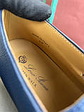 Чоловічі лофери Loro Piana Open Walk туфлі з натуральної шкіри синього кольору з хутряною устілкою, фото 4
