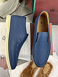 Чоловічі лофери Loro Piana Open Walk туфлі з натуральної шкіри синього кольору з хутряною устілкою, фото 5