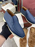 Чоловічі лофери Loro Piana Open Walk туфлі з натуральної шкіри синього кольору з хутряною устілкою, фото 7