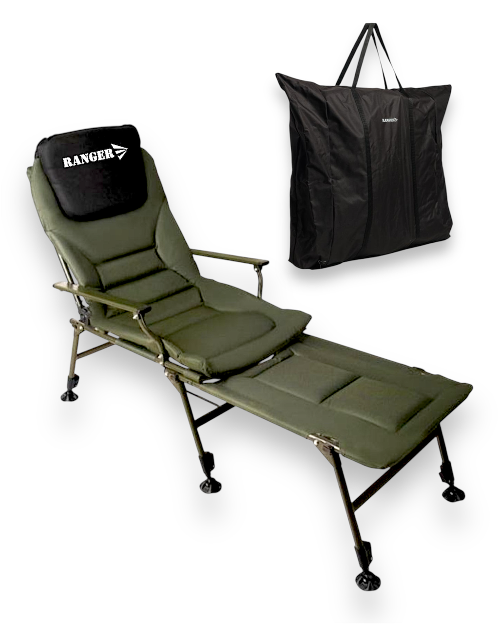 Коропове крісло-ліжко Ranger Carp SL-112 до 140 кг з чохлом, зелений, фото 1