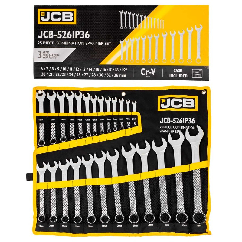 Набір ключів рожково-накидних в чохлі, (6-36 мм), 25 од. JCB Tools JCB-5261P36