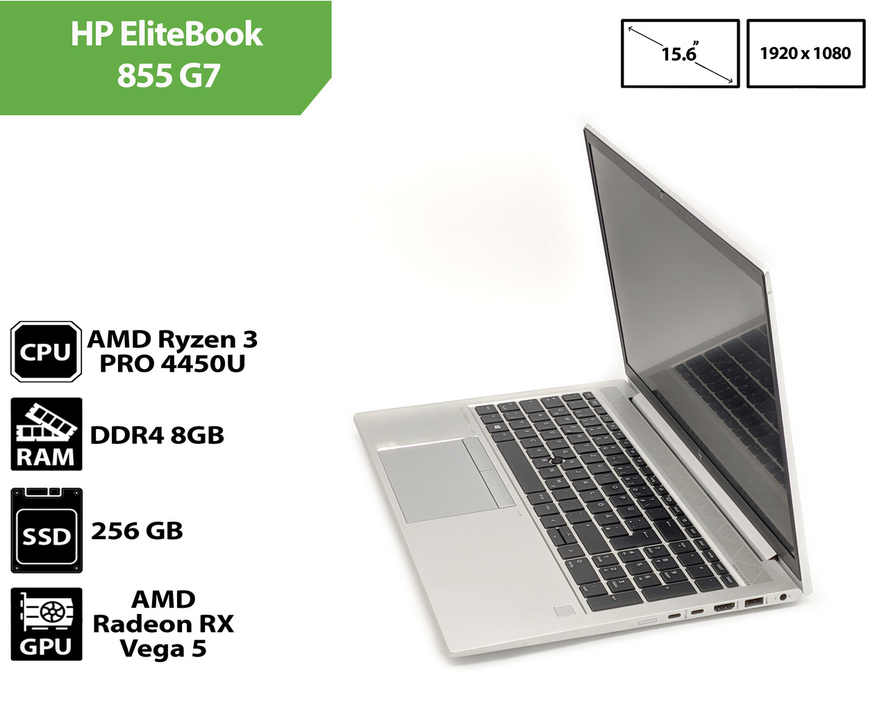 Ноутбук HP EliteBook 855 G7 (15.6" (1920х1080) / AMD Ryzen 3 PRO 4450U / 8Gb / SSD 256Gb )