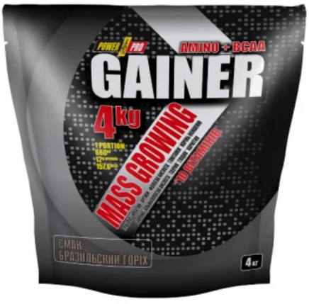 Високовуглеводний гейнер для набору маси Power Pro Gainer 4 кг бразильський горіх, фото 1
