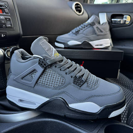 Чоловічі зимові кросівки Nike Air Jordan 4 Retro Grey White winter fur Найк Аір Джордан 4 сірі шкіра з хутром, фото 1