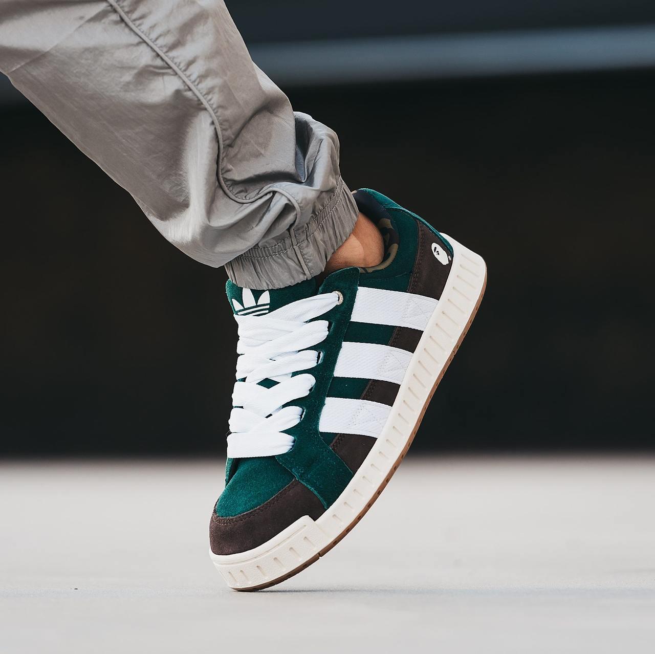 Чоловічі Кросівки Adidas LWST x Bape Green Brown White / Адідас ЛВСТ Бейп Зелені з Коричневим та Білим