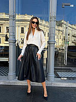 Женская кожаная юбка миди