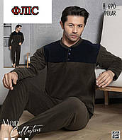 Чоловічий зимовий домашній костюм щільний фліс. Тепла чоловіча піжама Хакі