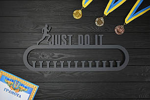 Чорна медальниця, вішалка для медалей "Just do it. Біг, легка атлетика", з дерева