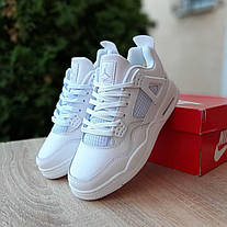 Жіночі зимові кросівки Nike Air Jordan 4 All White Fur Winter Найк Джордан 4 білі шкіра хутро овчина, фото 4