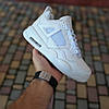 Жіночі зимові кросівки Nike Air Jordan 4 All White Fur Winter Найк Джордан 4 білі шкіра хутро овчина, фото 7