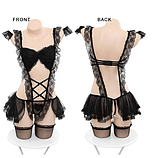 Чорний жіночий костюм служниці, відвертий костюм для дорослих ігор, фото 7