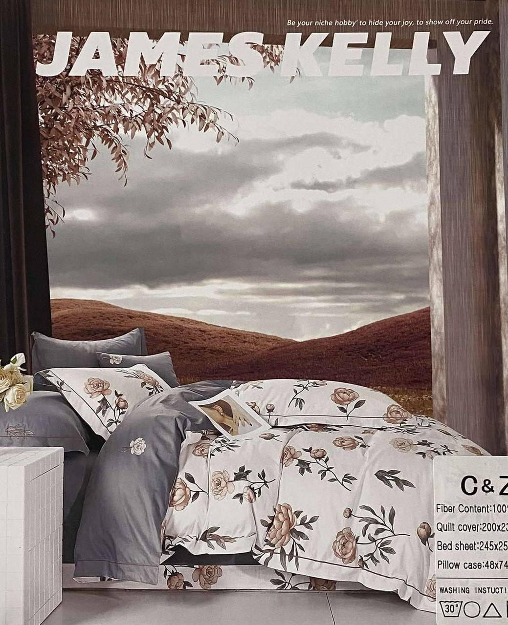 Комплект постільної білизни 200х230 сірий з білим JAMES KELLY 23446, фото 1