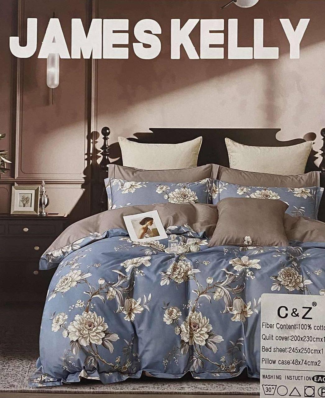 Комплект постільної білизни 200*230 коричневий із блакитним JAMES KELLY 23