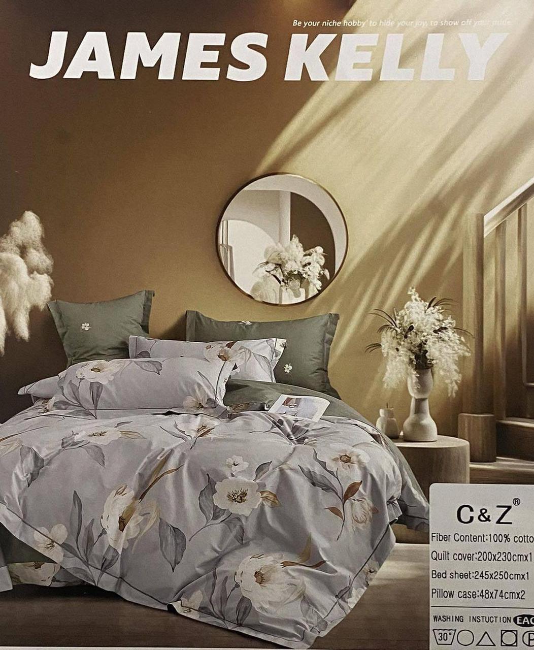 Комплект постільної білизни 200*230 фісташковий із сірим JAMES KELLY 234