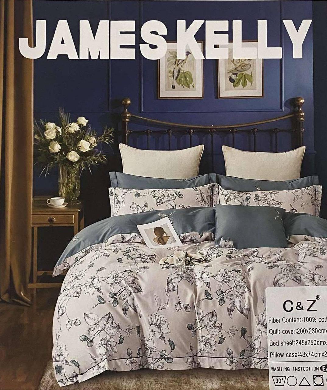Комплект постільної білизни 200*230 смарагдовий з білим JAMES KELLY 2345