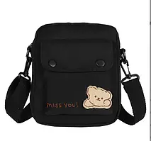 Сумка підліткова через плече з ведмедиком чорний стиль k-pop y2k аніме