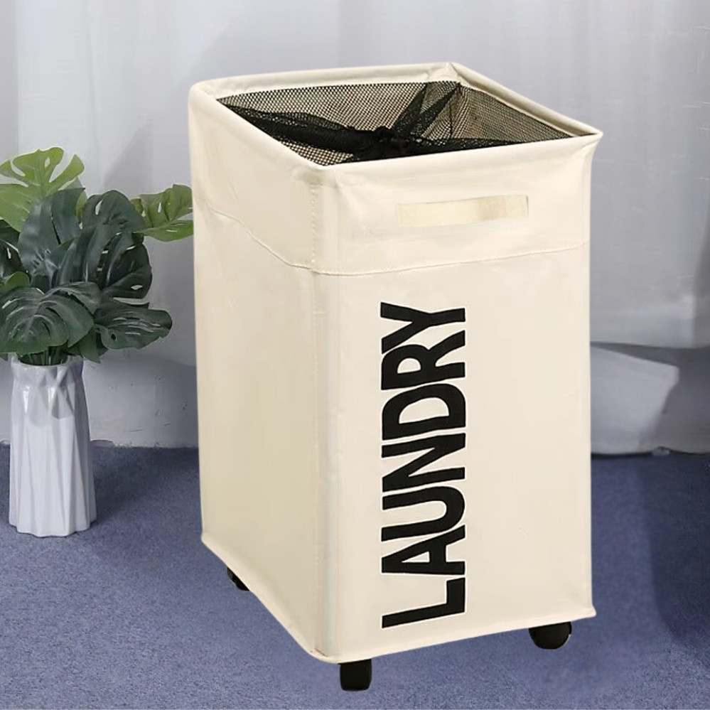 Каркасна корзина для білизни на коліщатках складний портативний органайзер із затяжкою для речей іграшок, фото 1