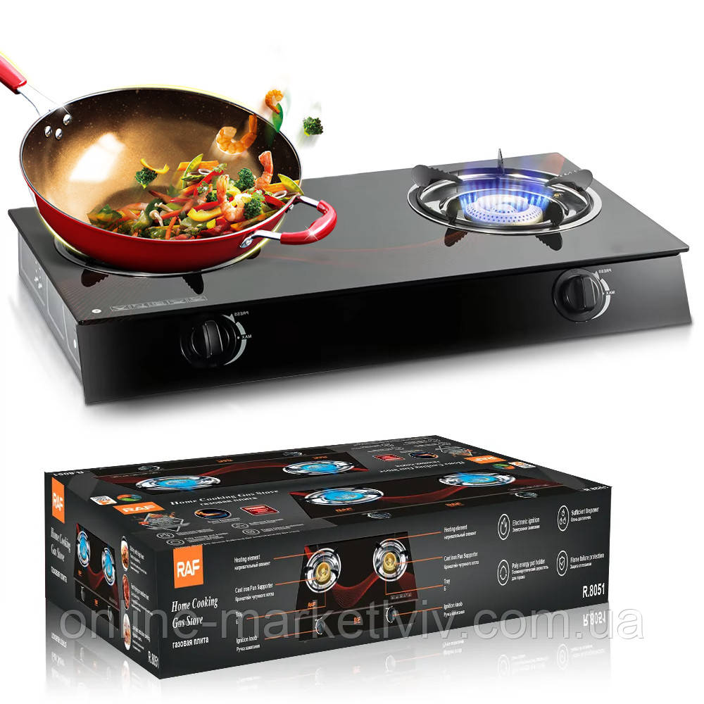 Газова плита на 2 конфорки, 69х36х8см, RAF R 8051 / Настільна плита двоконфоркова / Плитка газова, фото 1