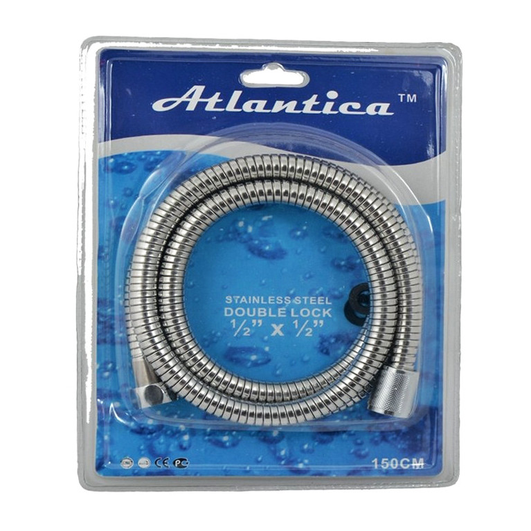 Шланг для душу Ango Atlantica гайка 1/2 дюйма 150 см подвійне обплетення нержавіюча сталь, фото 1